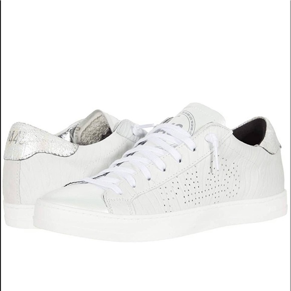 P448 John Sneakers Low Top Lace Up Iridescent White Beige Sz 35 EU/ 5-5.5 US - Picture 8 of 16